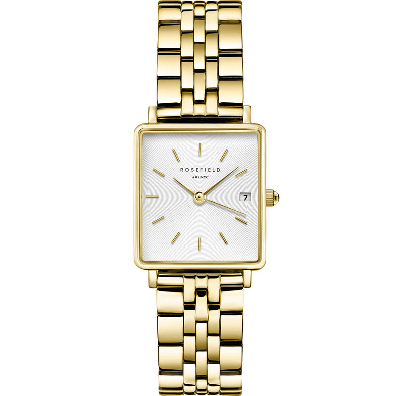 Rosefield Mini Boxy Silver Dial Gold Watch