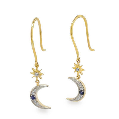 Bee 9ct Yg Moon & Star Created Sapphire Earring