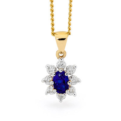 Bee 9ct Yg Sapphire & Diamond Pendant