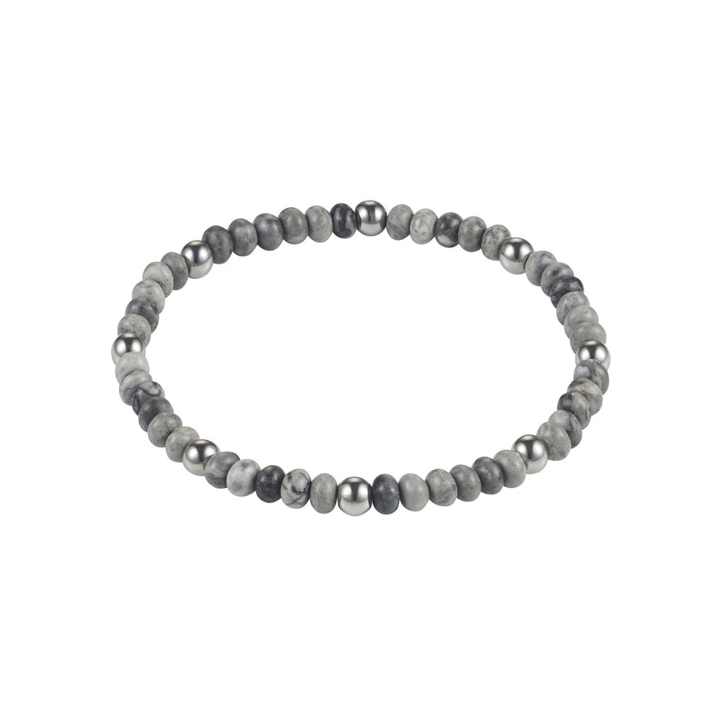 Cudworth 6mm Grey Jasper Stone Beads Steel Bracelet