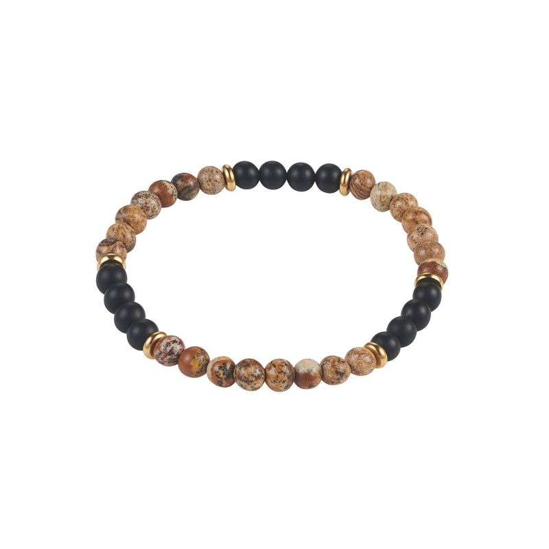 Cudworth 6mm Tan Jasper Onyx Stone Beads Gold Plated Steel Bracelet