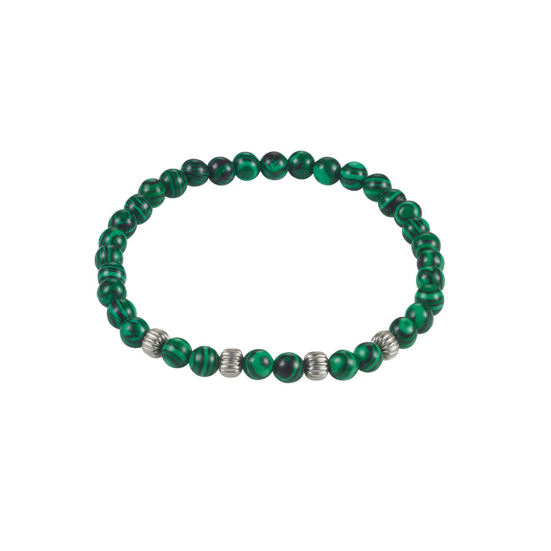 Cudworth 6mm Green Malachite Stone Beads Steel Bracelet