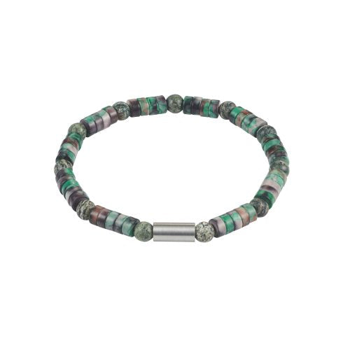 Cudworth 6mm Shiny Dyed Jade Stone Green Jasper Beads Steel Bracelet