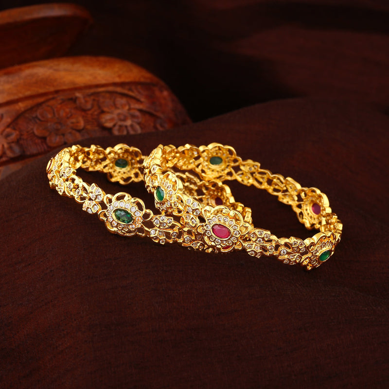 Estele Gold Plated CZ Daisy Flower Shaped Bangle for Women Prouds Fiji