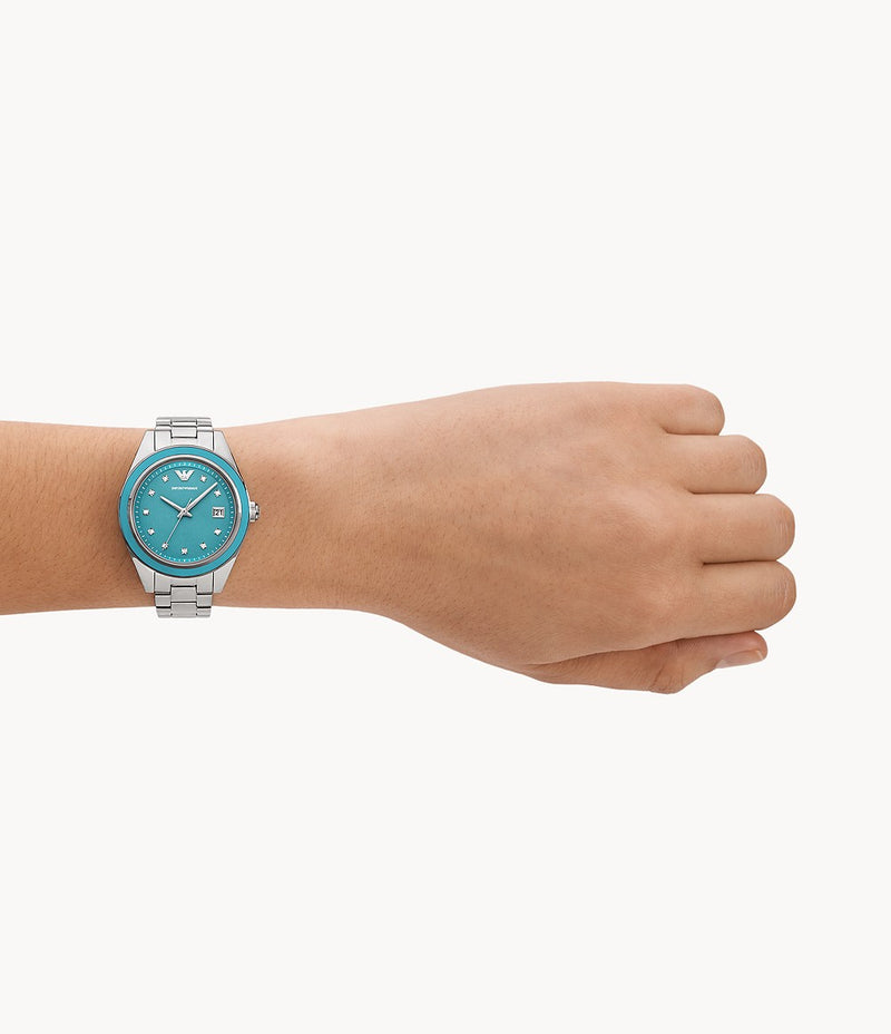 Emporio Armani Three-Hand Date Stainless Steel Watch