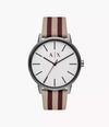 Armani Exchange Three-Hand Brown and Red Textile Watch