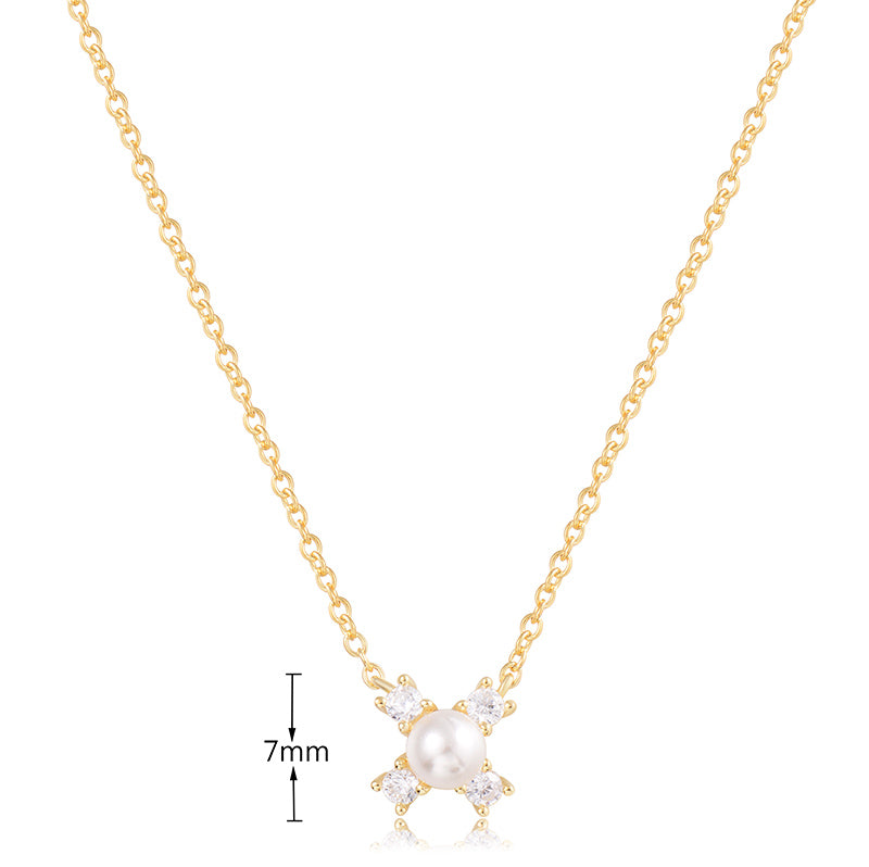 J&T Y/G White Cz White Shell Pearl Rhodium Plated Necklace Prouds Fiji