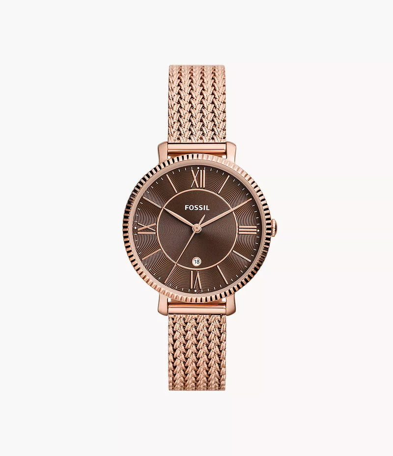 Fossil Jacqueline Three-Hand Date Rose Gold-Tone Stainless Steel Mesh Watch