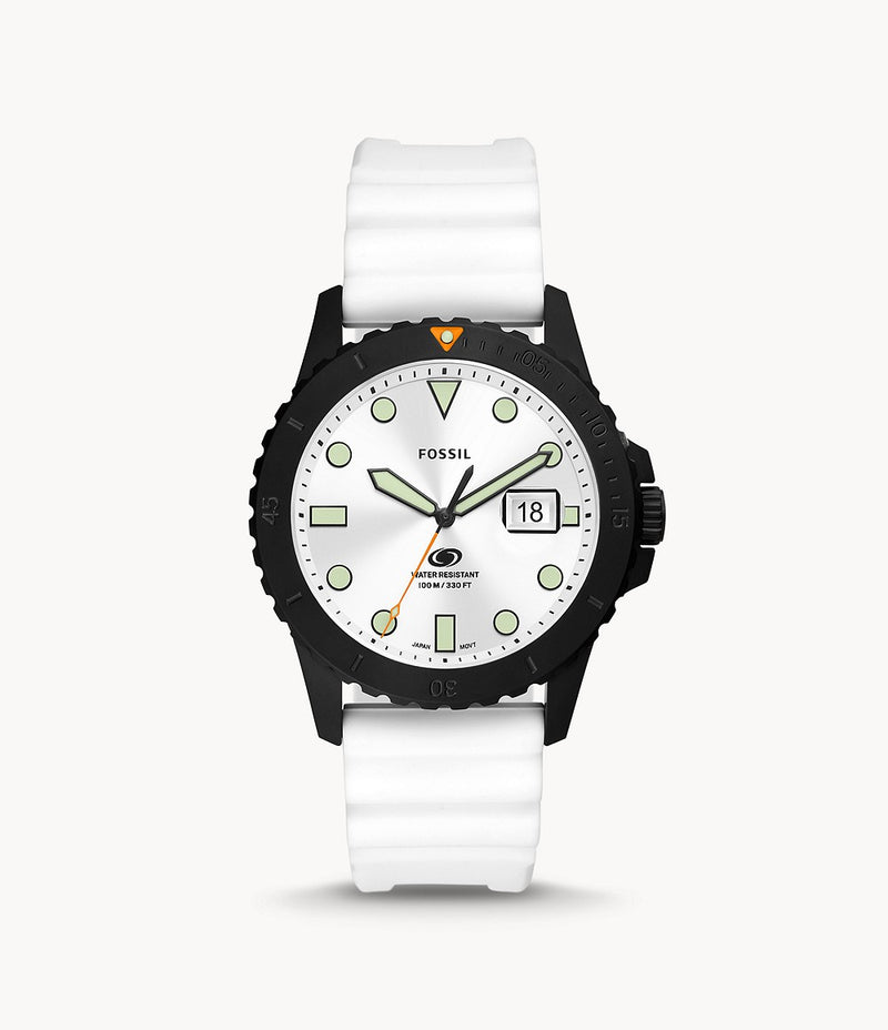 Fossil Blue Three-Hand Date White Silicone Watch