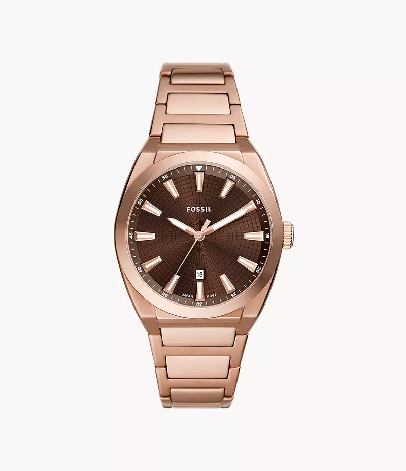 Fossil Everett Three-Hand Date Rose Gold-Tone Stainless Steel