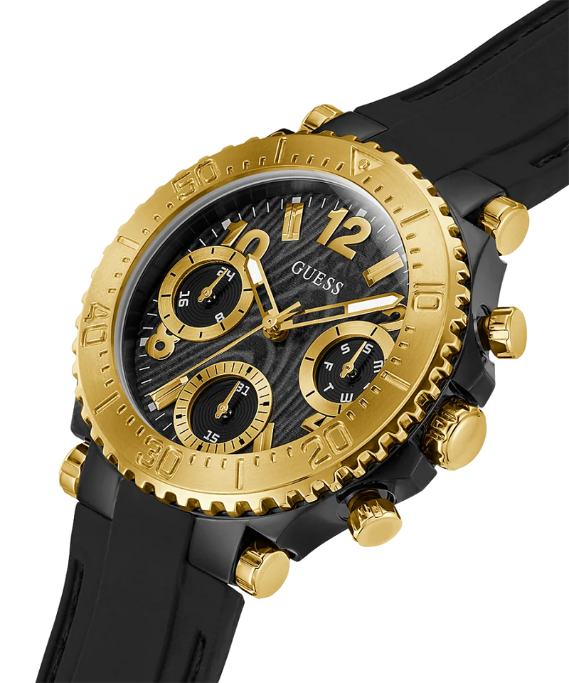 Gold tone case black silicone online watch