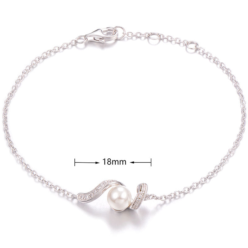 J&T White 6mm Pearl 19cm Rhodium Plated Bracelet