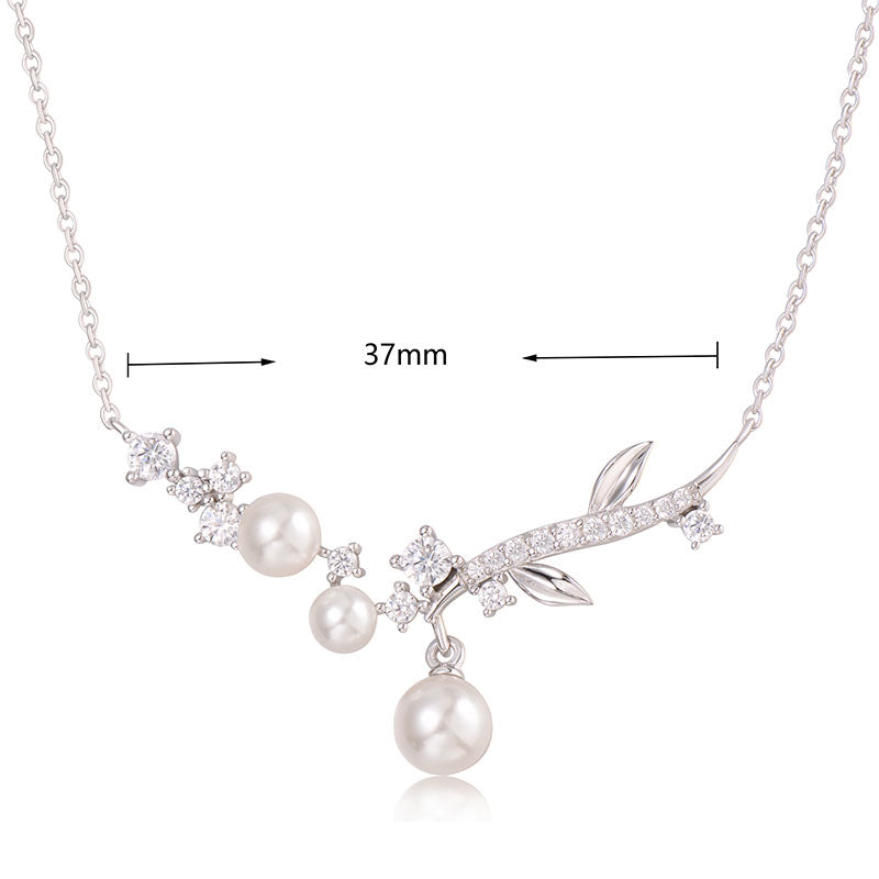 J&T White Shell Pearl Rhodium Plated  Necklace