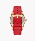 MK Lexington Three-Hand Red Leather Watch