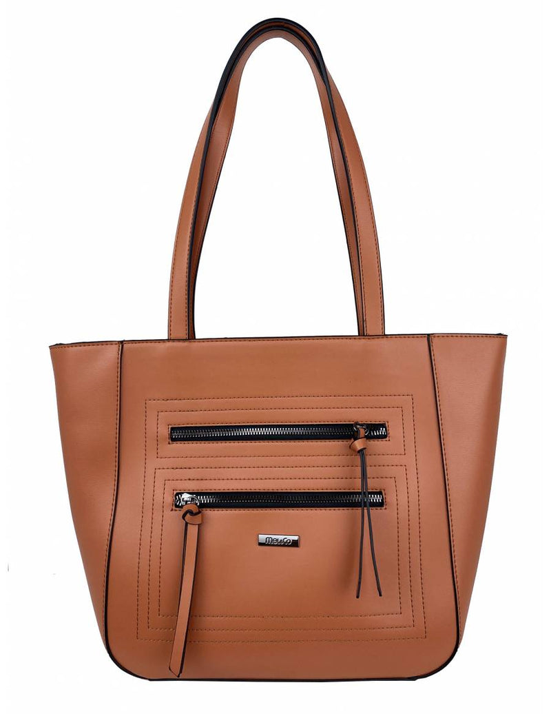 Mel & Co Double Zipper Front Tote With Stitch Detail