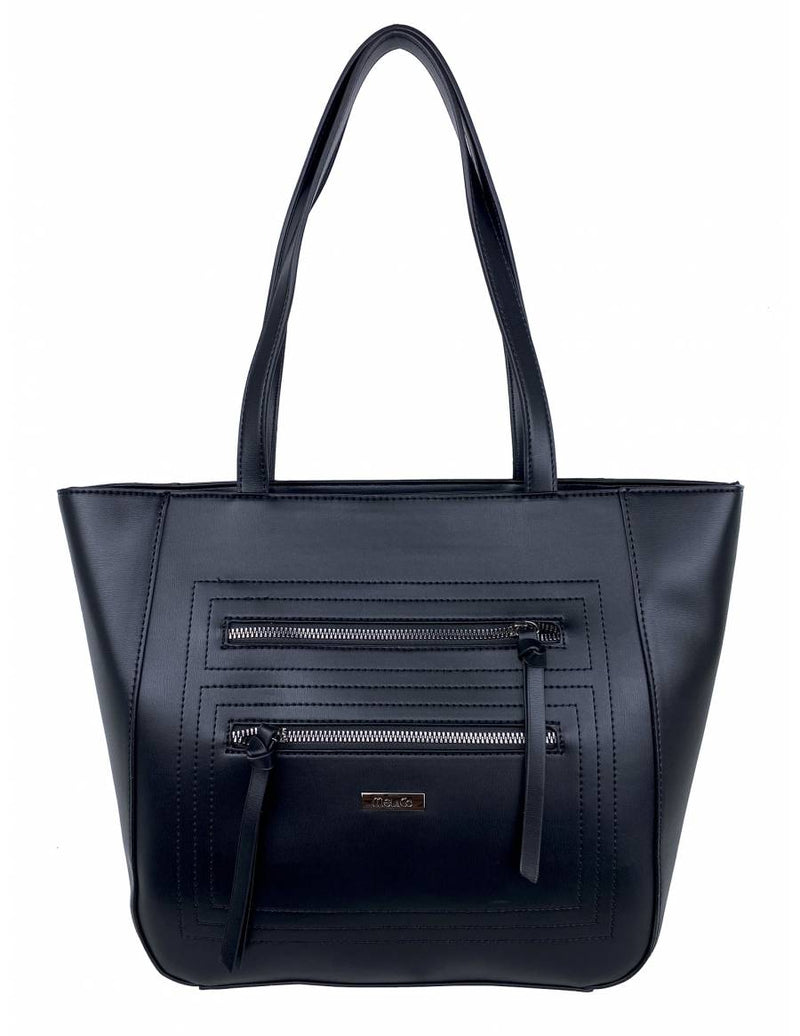 Mel & Co Double Zipper Front Tote With Stitch Detail