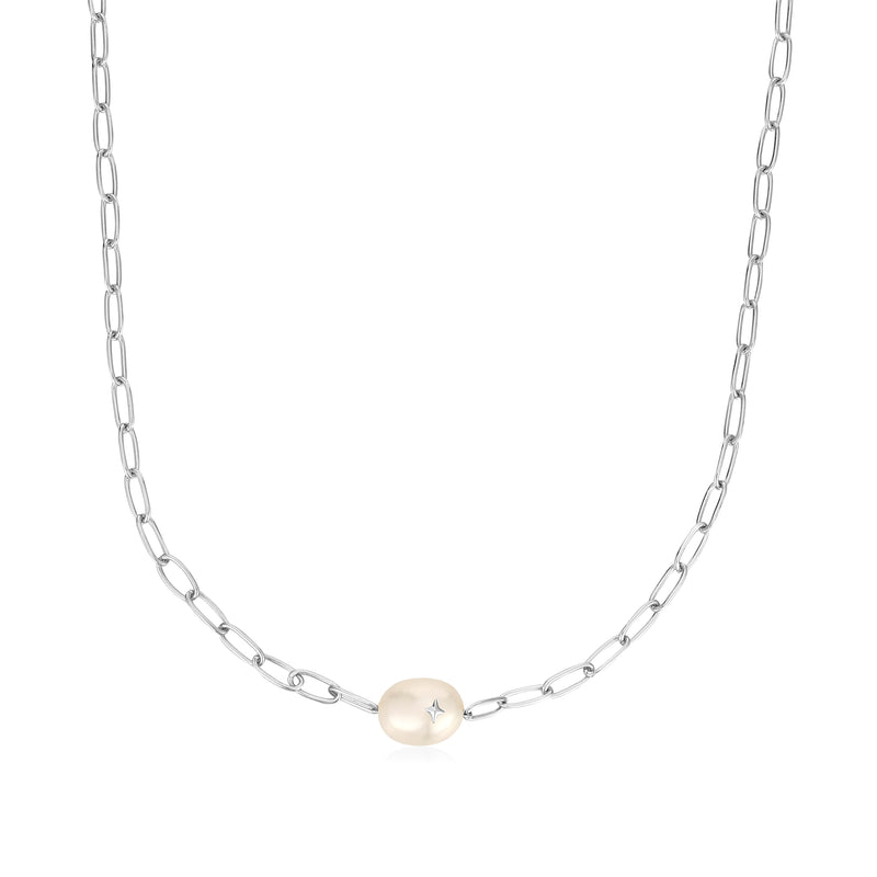 Ania Haie Pearl Power Silverr Chunky Chain 40+5cm Necklace