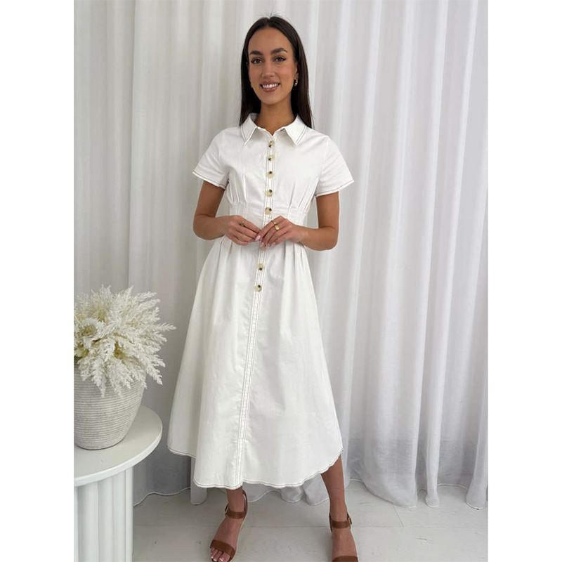 Miracle Ladies Maxi Dress Denim White – Prouds Fiji