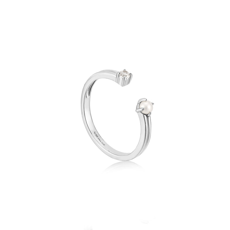 Ania Haie Pearl Power Silver Sparkle Adjust Ring