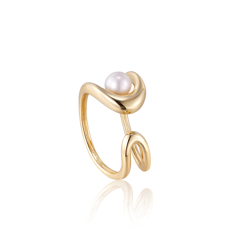 Ania Haie Pearl Power Gold Sculpted Adjust Ring