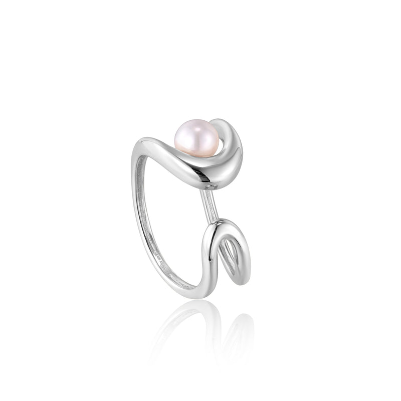 Ania Haie Pearl Power Silver Sculpted Adjust Ring