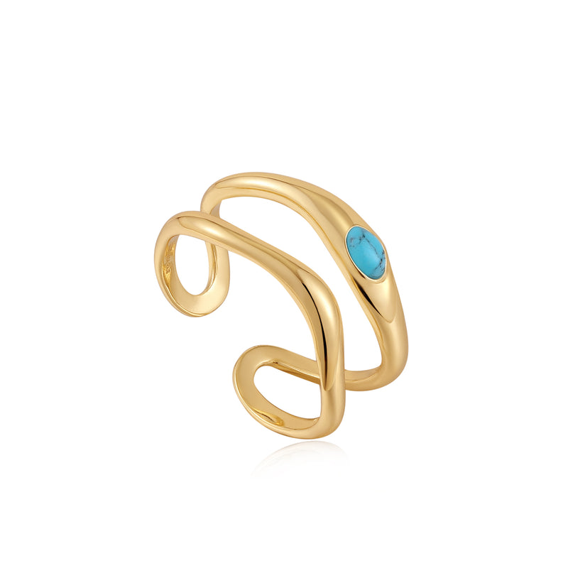 Ania Haie Making Waves Gold Turq Double Adjustable Ring