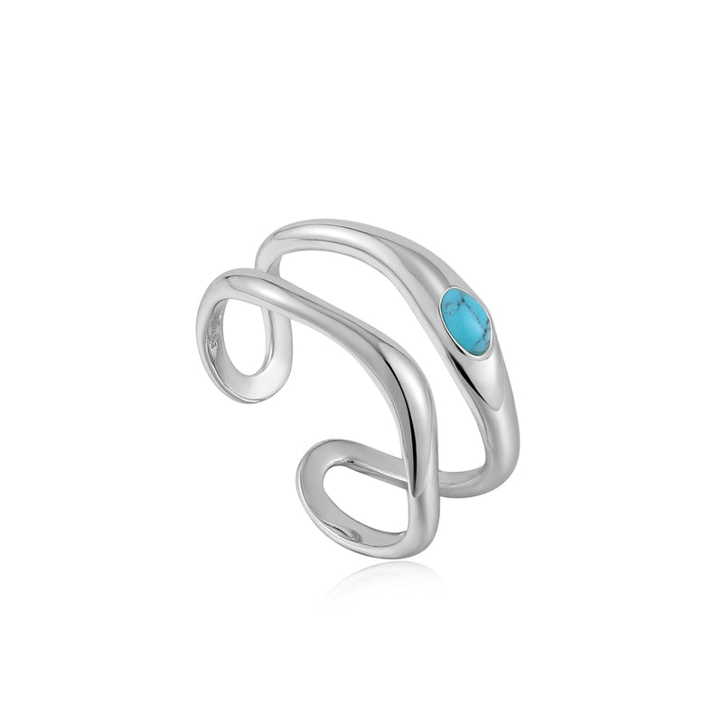 Ania Haie Making Waves Silver Turq Double Adjustable Ring