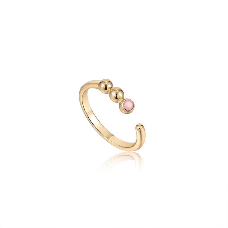 Ania Haie Spaced Gold Orb Rose Qtz Adjustable Ring