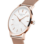 Rosefield Oval White MOP Rosegold Mesh Watch