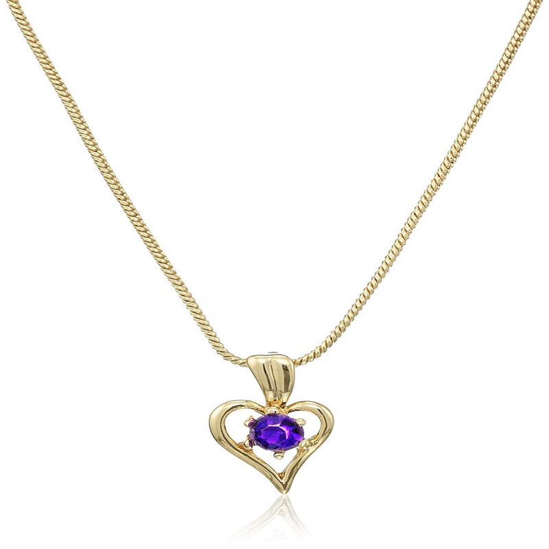 Estele  24 CT Gold Plated Heart Shaped Pendant with Fancy Purple Austrian Crystals for Women
