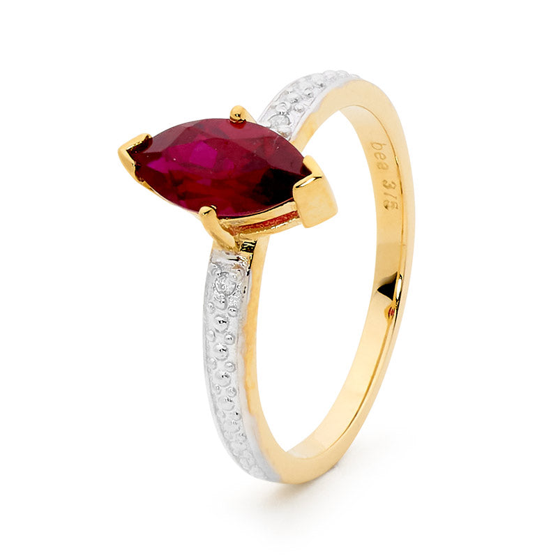 Bee 9Ct Yg 10X5 Marquise Ruby Ring