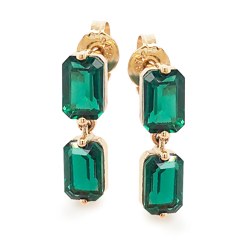 Bee 9Ct Yg Drop Emeralds Earring