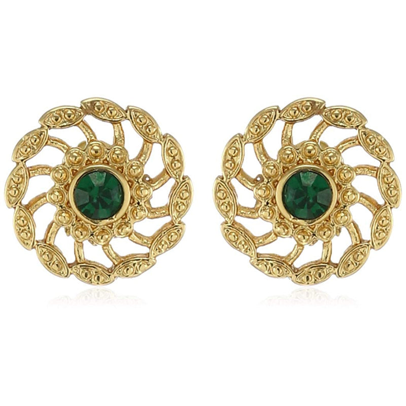 Estele  Gold and Silver Plated Green Chakra Stud Earrings for women