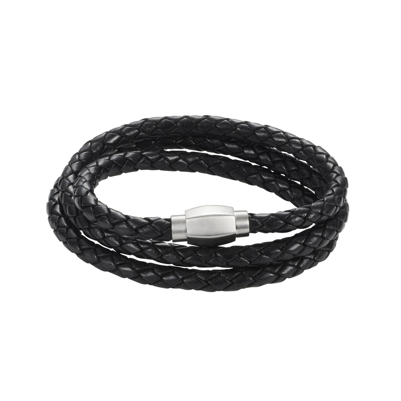 Cudworth  Hardware  Black Triple wrap Leather S-Steel Bracelet