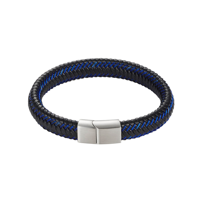 Cudworth  Hardware  Black/Blue Leather S-Steel Bracelet
