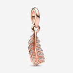 Pandora Feather 14k Rose Gold Plated Serling Silver Dangle Charm