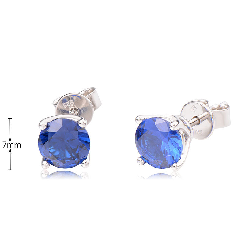 J&T STG Round 6.5mm Blue Sapphire CZ Earring