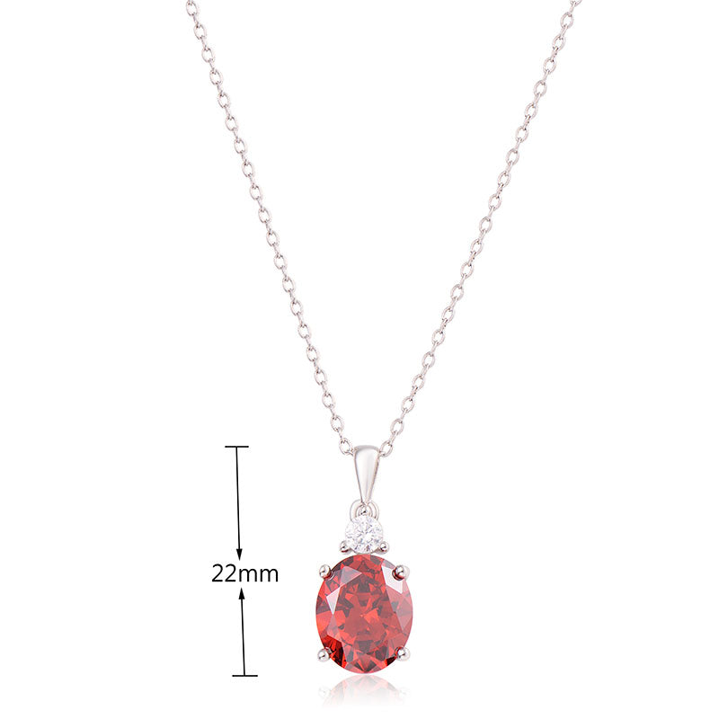 J&T STG Oval 9*11mm Red CZ White CZ Chain & Pendant