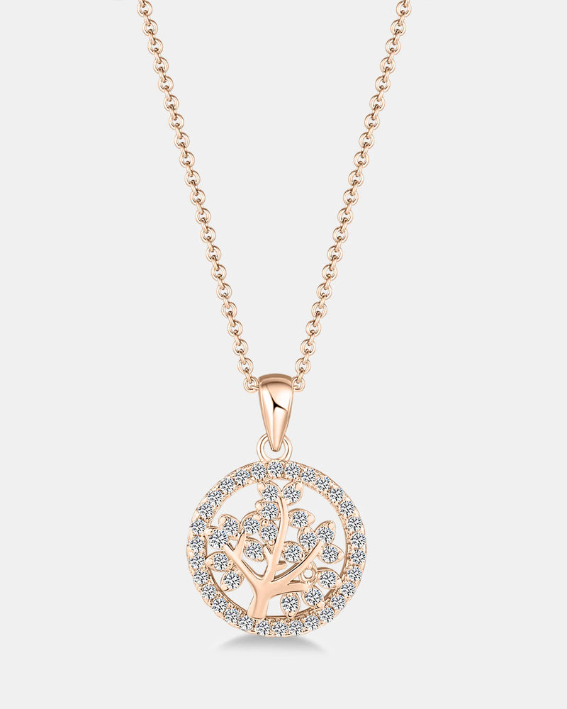 Mestige CZ Oak Tree Rose Gold Necklace