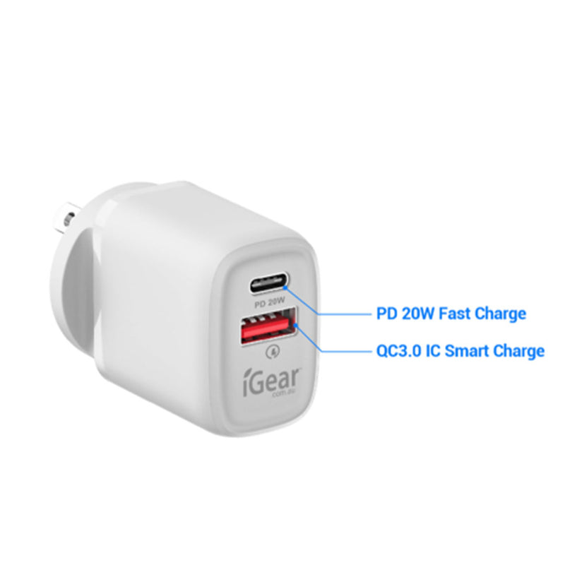 iGear Charger 240V PD20W Type-C + USB-A IG1928