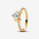 Pandora Disney Cinderella 14k gold-plated ring with clear and fancy light blue cubic zirconia