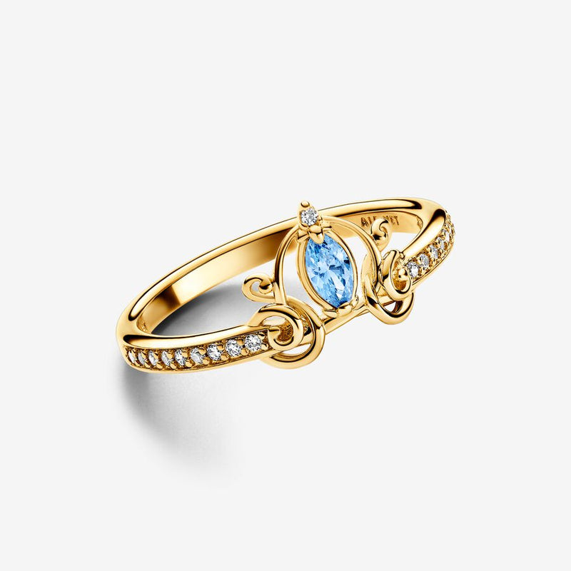 Pandora Disney Cinderella 14k gold-plated ring with clear and fancy light blue cubic zirconia