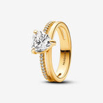 Pandora Heart 14k gold-plated ring with clear cubic zirconia