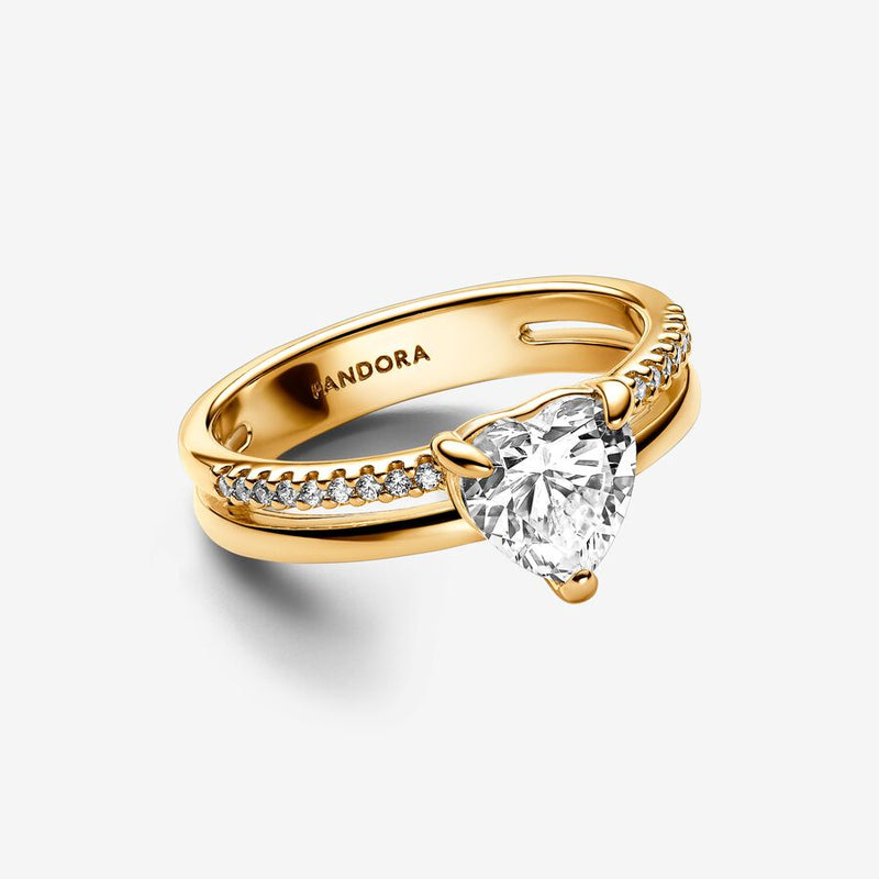 Pandora Heart 14k gold-plated ring with clear cubic zirconia