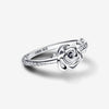 Rose sterling silver ring with clear cubic zirconi