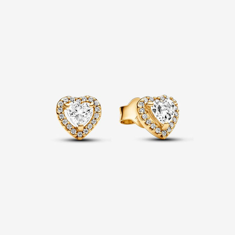 Pandora Heart 14k gold-plated stud earrings with clear cubic zirconia