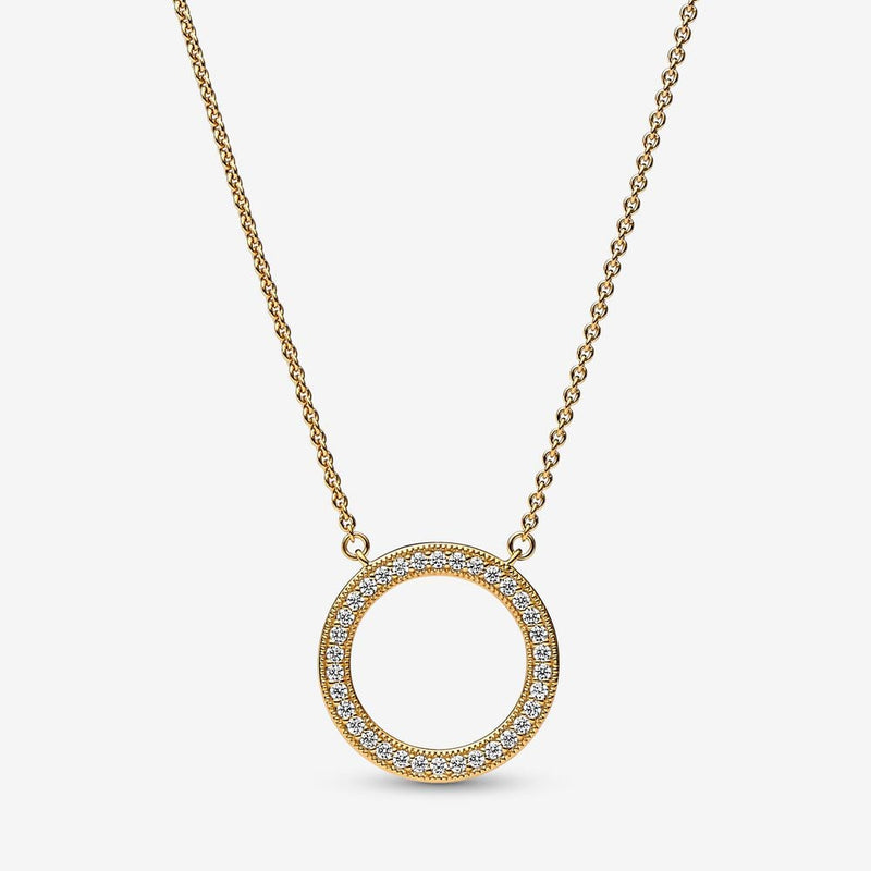 Pandora Signature Pav & Hearts Circle Pendant Necklace