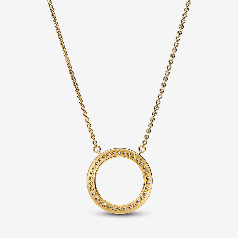 Pandora Signature Pav & Hearts Circle Pendant Necklace