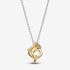 Dragon sterling silver and 14k gold-plated pendant necklace with clear cubic zirconia