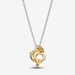 Dragon sterling silver and 14k gold-plated pendant necklace with clear cubic zirconia